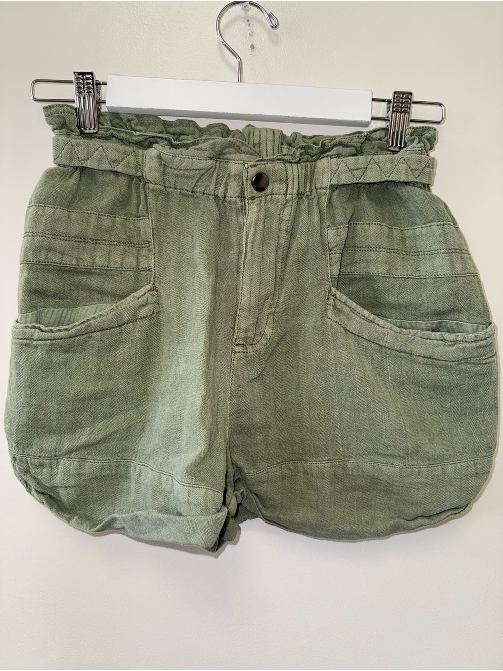Free People (XS) Olive Green Linen Blend High Rise Shorts